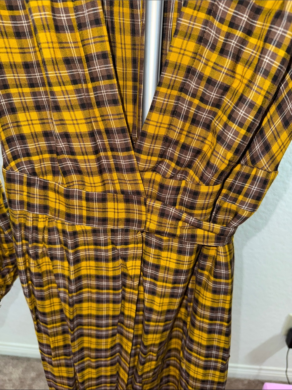 Anthropologie Yellow and Black Plaid Maxi Wrap Dress - Picture 9 of 12